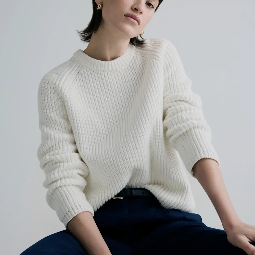 Quince Cream Ribbed Crewneck Sweater